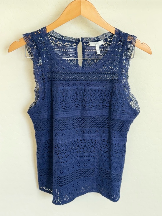 Joie Tops - Joie Lupe Dark Navy Lace Tank Blouse Top Sleeveless Scalloped Trim Medium
